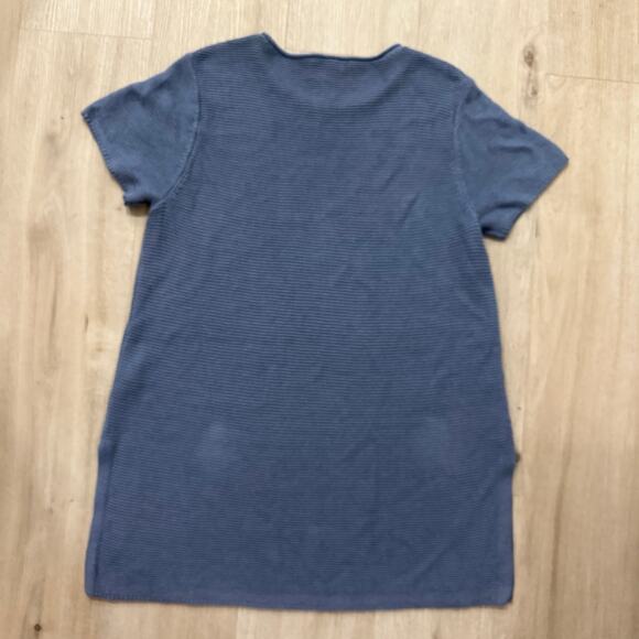 Eileen Fisher Short Sleeve Linen Cotton Knit Tunic Top Blue Round Neck Medium - Picture 2 of 7